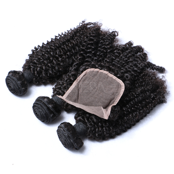 High quality hair extensions with lace closure kinky curly remy hair WJ027